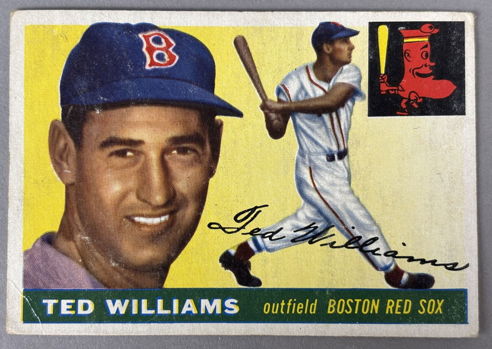 1955 Topps Ted Williams #2 HOF VG+ SGC Submission 12.18.25: SGC Submission 12.18.25 - Waiting On Grading - obvious miscut with extremely nice sharp corners - Lots 218 through 219K came from the same partial 1955 Topps Set, was only missing Willie Mays & Ernie