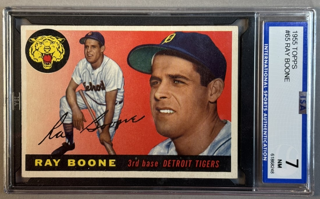 1955 Topps Ray Boone #65 ISA 7 NM Near Mint: ISA Graded 7 Cert #61868248 Lots 218 through 219K came from the same partial 1955 Topps Set, was only missing Willie Mays & Ernie Banks. The SGC Cards will get updated as soon as they come back. PLEAS