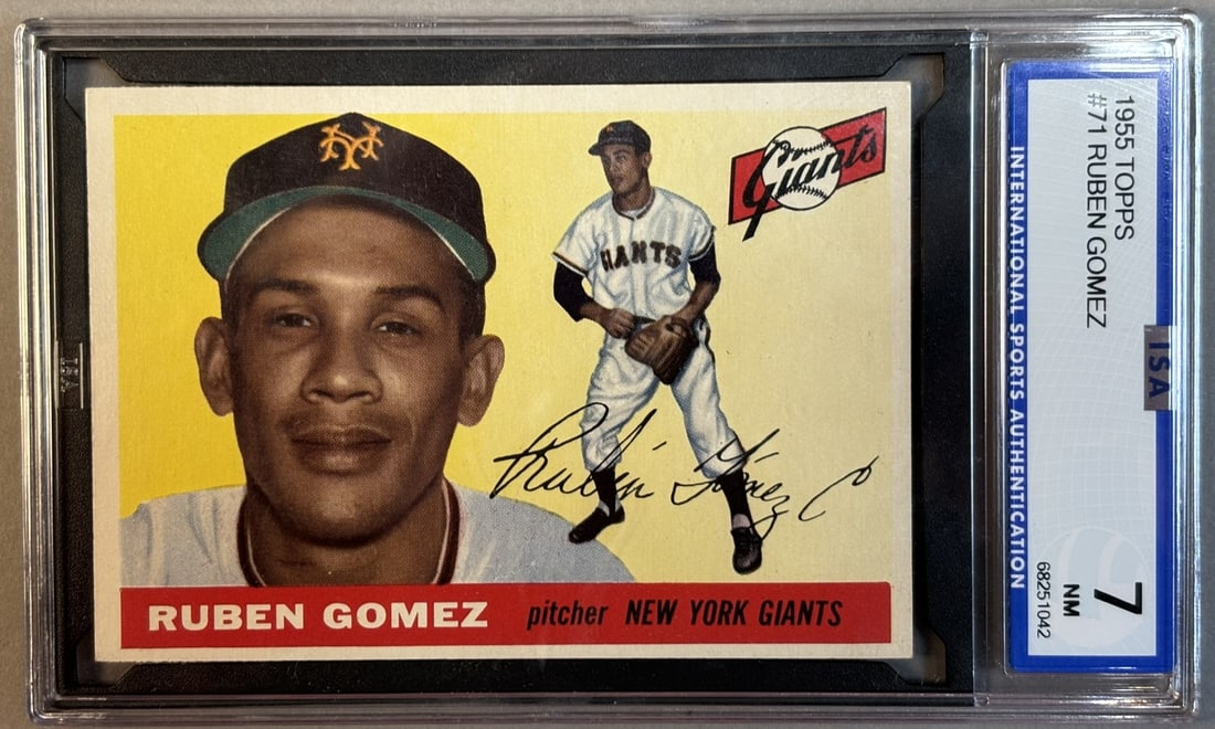 1955 Topps Ruben Gomez #71 ISA 7 NM Near Mint: ISA Graded 7 Cert #68251042 Lots 218 through 219K came from the same partial 1955 Topps Set, was only missing Willie Mays & Ernie Banks. The SGC Cards will get updated as soon as they come back. PLEAS