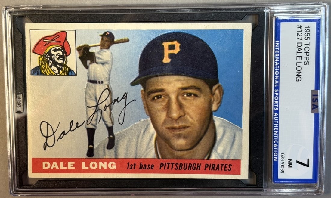 1955 Topps Dale Long #127 ISA 7 NM Near Mint: ISA Graded 7 Cert #62370039 Lots 218 through 219K came from the same partial 1955 Topps Set, was only missing Willie Mays & Ernie Banks. The SGC Cards will get updated as soon as they come back. PLEAS