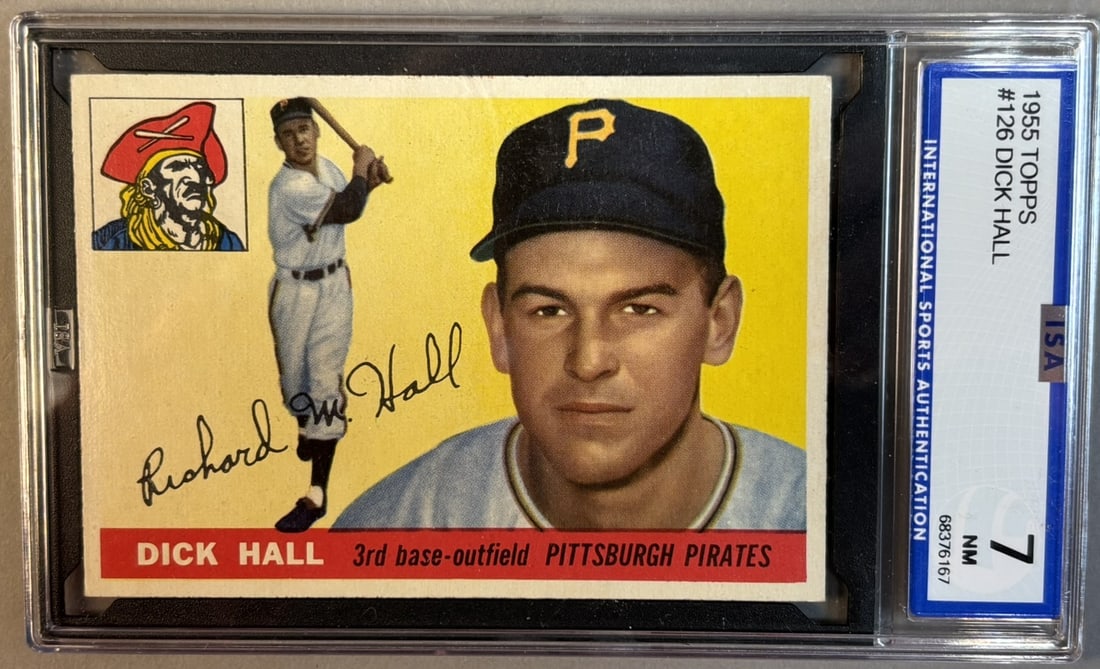 1955 Topps Dick Hall #126 ISA 7 NM Near Mint: ISA Graded 7 Cert #68376167 Lots 218 through 219K came from the same partial 1955 Topps Set, was only missing Willie Mays & Ernie Banks. The SGC Cards will get updated as soon as they come back. PLEAS