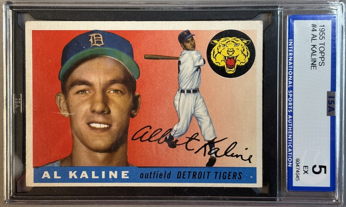 1955 Topps Al Kaline #4 2nd Year ISA 5 EX Excellent Detroit Tigers HOF: ISA Graded 5 Cert #60474045 Lots 218 through 219K came from the same partial 1955 Topps Set, was only missing Willie Mays & Ernie Banks. The SGC Cards will get updated as soon as they come back. PLEAS