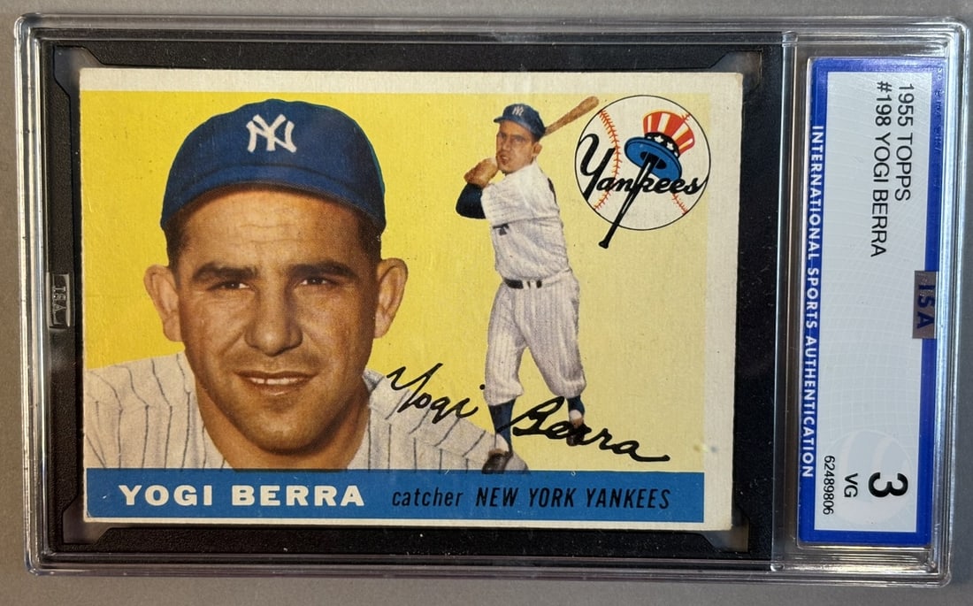 1955 Topps Yogi Berra #198 ISA 3 VG Very Good HOF: ISA Graded 3 Cert #62489806 Lots 218 through 219K came from the same partial 1955 Topps Set, was only missing Willie Mays & Ernie Banks. The SGC Cards will get updated as soon as they come back. PLEAS