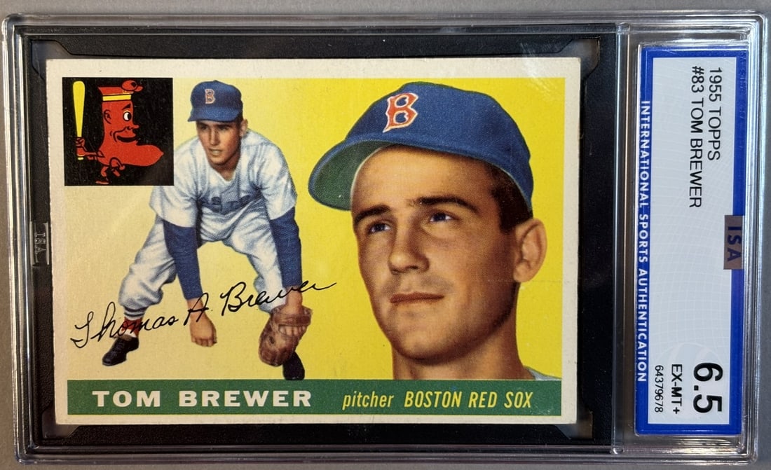 1955 Topps Tom Brewer #83 ISA 6.5 EX-MT+ Excellent Mint: ISA Graded 6.5 Cer #64379678 Lots 218 through 219K came from the same partial 1955 Topps Set, was only missing Willie Mays & Ernie Banks. The SGC Cards will get updated as soon as they come back. PLEA