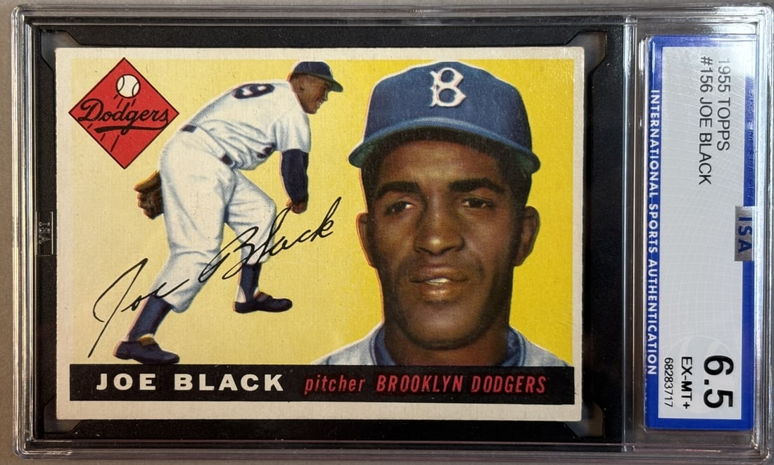 1955 Topps Joe Black #156 ISA 6.5 EX-MT+ Excellent Mint: ISA Graded 6.5 Cert #62883717 Lots 218 through 219K came from the same partial 1955 Topps Set, was only missing Willie Mays & Ernie Banks. The SGC Cards will get updated as soon as they come back. PLE