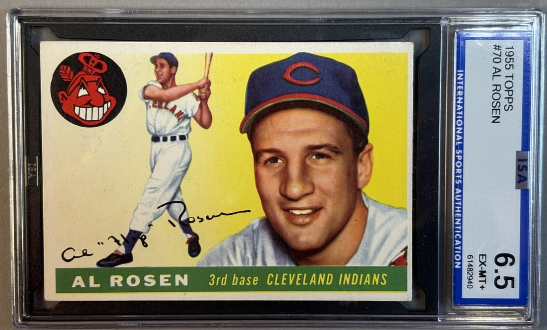 1955 Topps Al Rosen #70 ISA 6.5 EX-MT+ Excellent Mint: ISA Graded 6.5 Cert #61482940 Lots 218 through 219K came from the same partial 1955 Topps Set, was only missing Willie Mays & Ernie Banks. The SGC Cards will get updated as soon as they come back. PLE