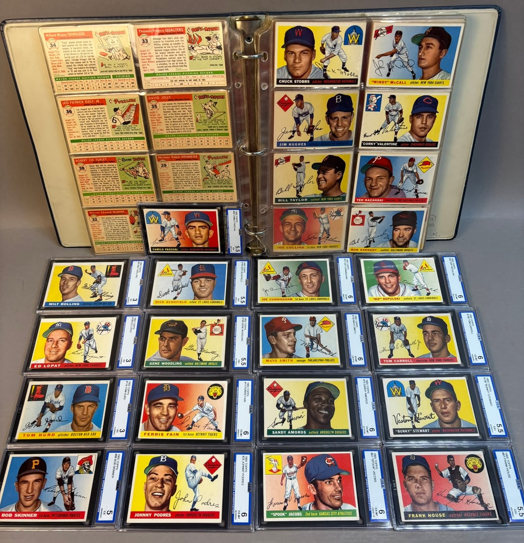 1955 Topps Partial Set 167 Cards 17 Graded 3-6 EX+ Set Overall: ISA Graded 6s As Follows:#11 Fain #25 Podres #37 Cunningham #55 Repulski #61 Jacobs #75 Amoros #130 Smith #158 Carroll Graded 5.5s As Follows #84 Pascual #87 House #136 Stewart #143 Schofield #190 Woo