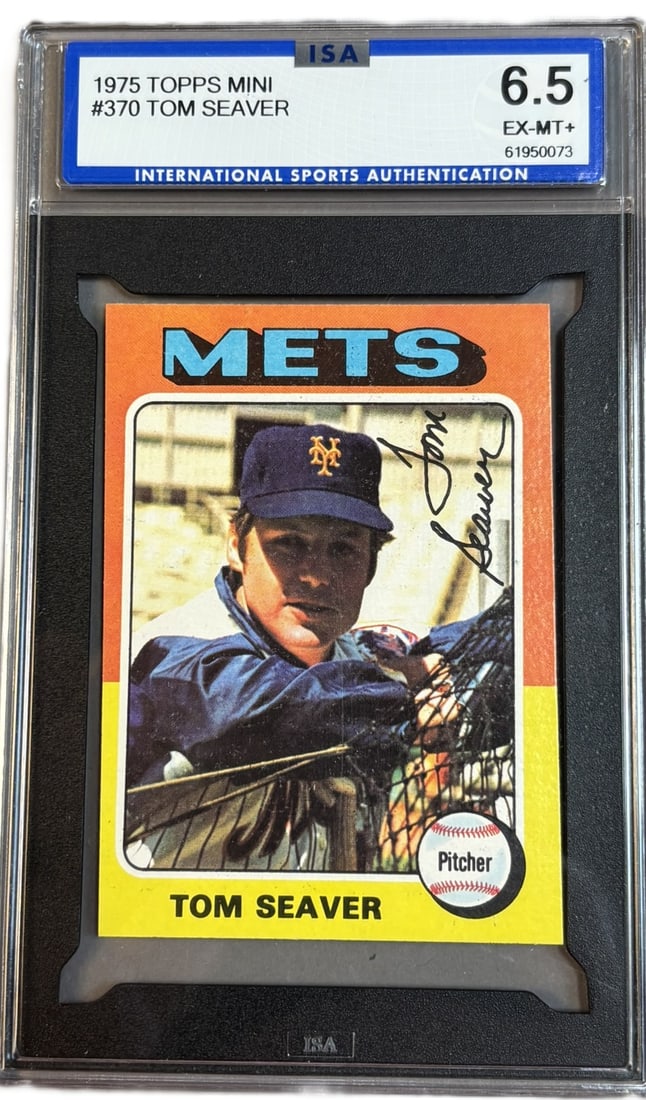 1975 Topps Mini #370 Tom Seaver HOF ISA 6.5 EX-MT+: ISA GRADED 6.5 Cert #61950073 PLEASE NOTE WE OFFER IN HOUSE SHIPPING & HAVE BIDDING AVAILABLE ON OUR OWN WEBSITE! If you win on LIVE AUCTIONEERS, please click "SELF ARRANGED SHIPPING" when you