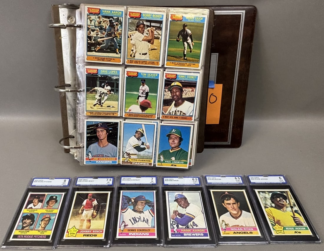1976 Topps Neart Complete Baseball Set w/ High Grade Eckersley RC#98 ISA 7: Only missing four cards: #251 #421 #438 #643 - Graded ISA Cards as follows - ISA Graded 9 MINT #599 Ron Guidry RC - Graded 7.5 NM+ #300 Bench - Graded 7 NM #98 Eckersley RC - Graded 6.5 EX-MT+ #330
