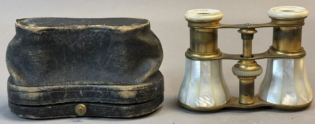 Antique LeMaire Paris Mother of Pearl Opera Glasses w/ Case: Offered here is a beautiful pair of antique LeMaire Paris opera glasses, complete with original fitted case. The eyepieces are marked “LeMaire Fabt Paris,” identifying the respected French