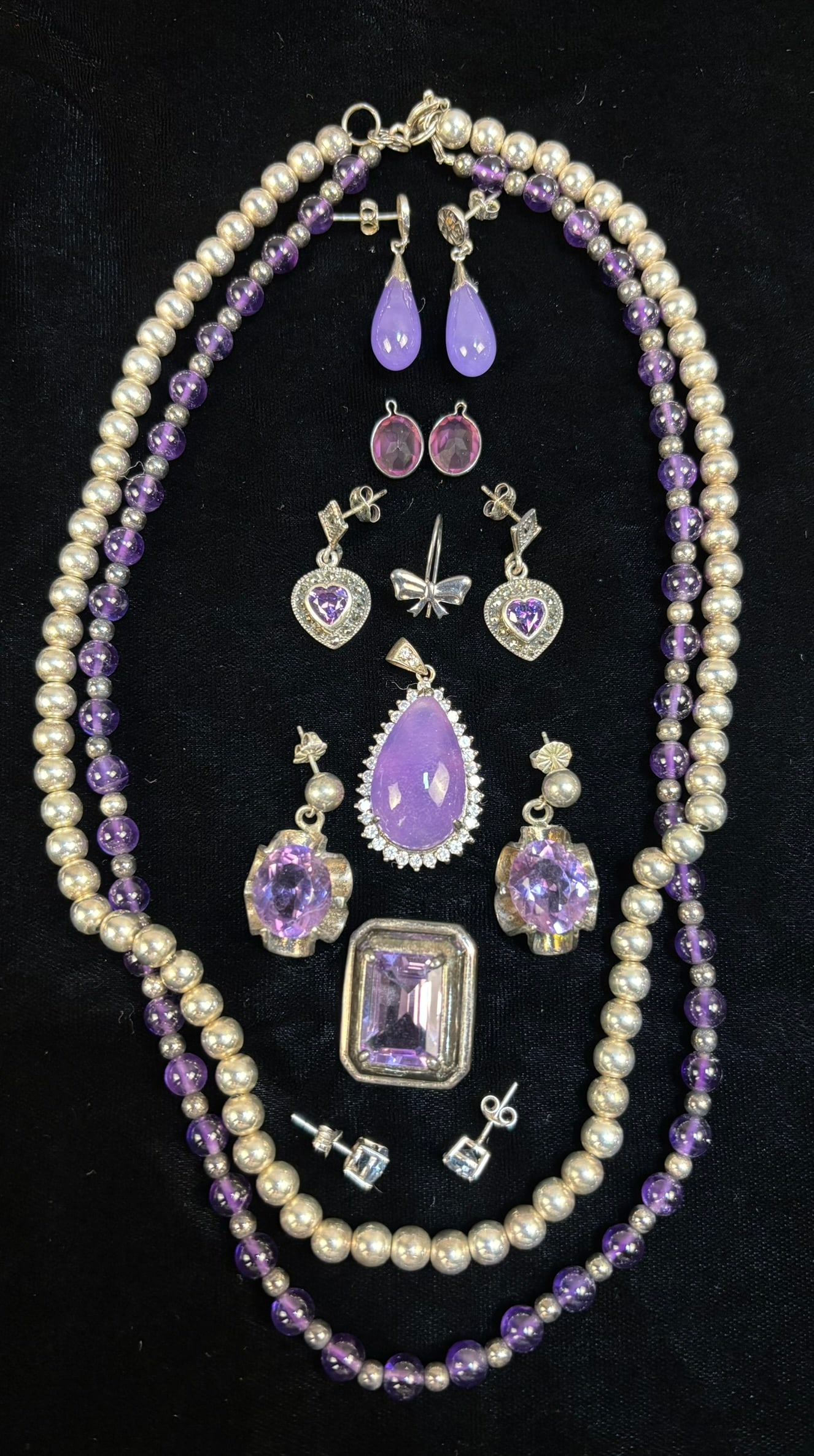 Sterling Amethyst Jewelry Group Necklaces Pendants Earrings 72g (1 of 19)