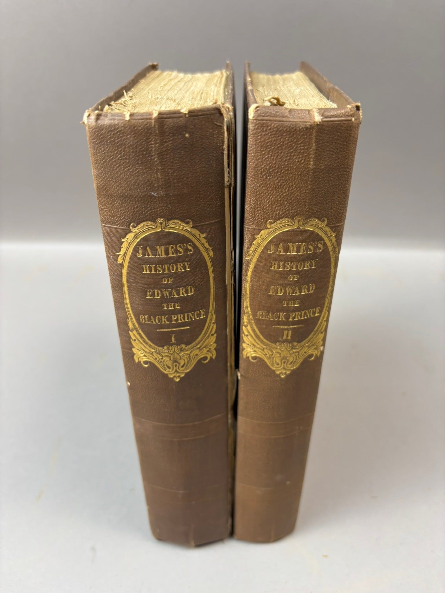 1836 G.P.R. James “Edward the Black Prince” 2 Vol Set London Fine Binding: Complete two-volume set of A History of the Life of Edward the Black Prince by G. P. R. James, published in London by Longman, Rees, Orme, Brown, Green & Longman, Paternoster Row, 1836. This early 19t