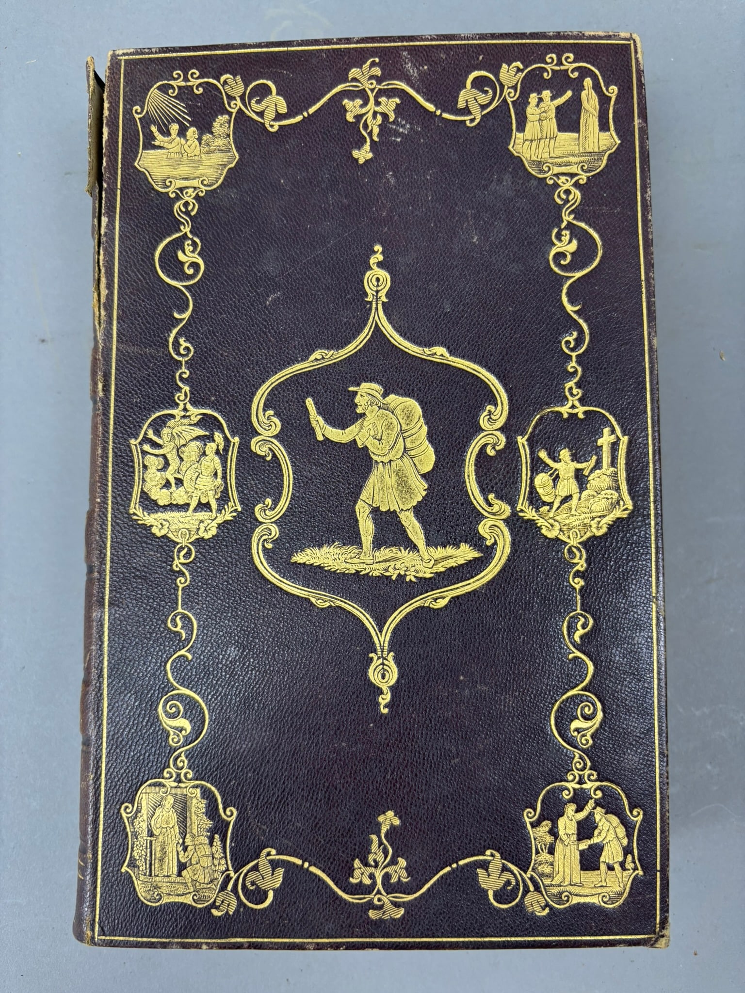 1842 John Bunyan Pilgrim’s Progress Rev Robert Philip Leather Bound Religious Book: Antique leather bound copy of The Pilgrim’s Progress from This World to That Which Is to Come by John Bunyan, one of the most important and widely read works of Christian devotional literature f