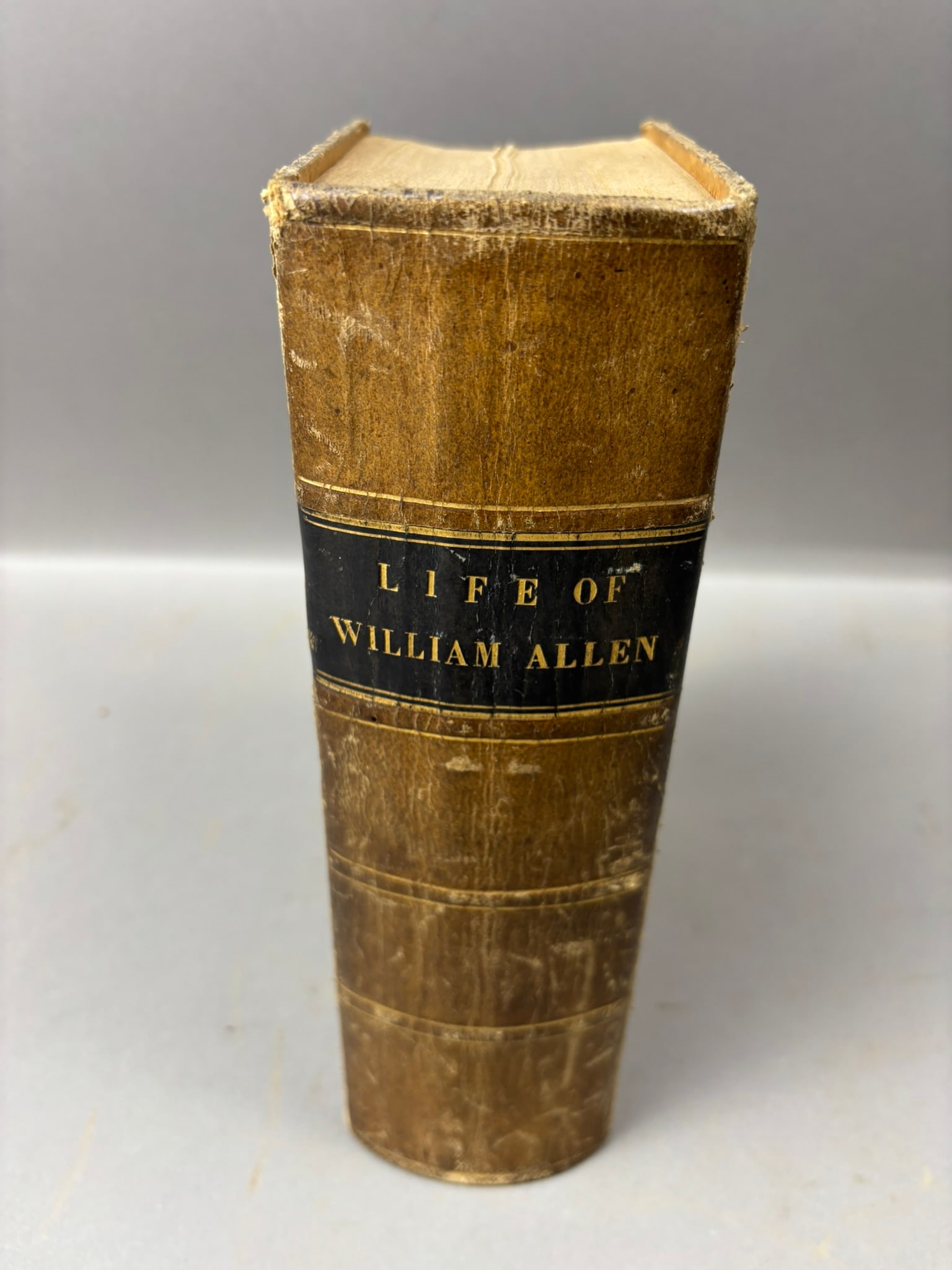 1847 Life of William Allen Vol I Philadelphia Henry Longstreth Leather Book: Antique leather bound copy of Life of William Allen, With Selections from His Correspondence, Volume I, published in Philadelphia by Henry Longstreth, 347 Market Street, dated 1847. This 19th century