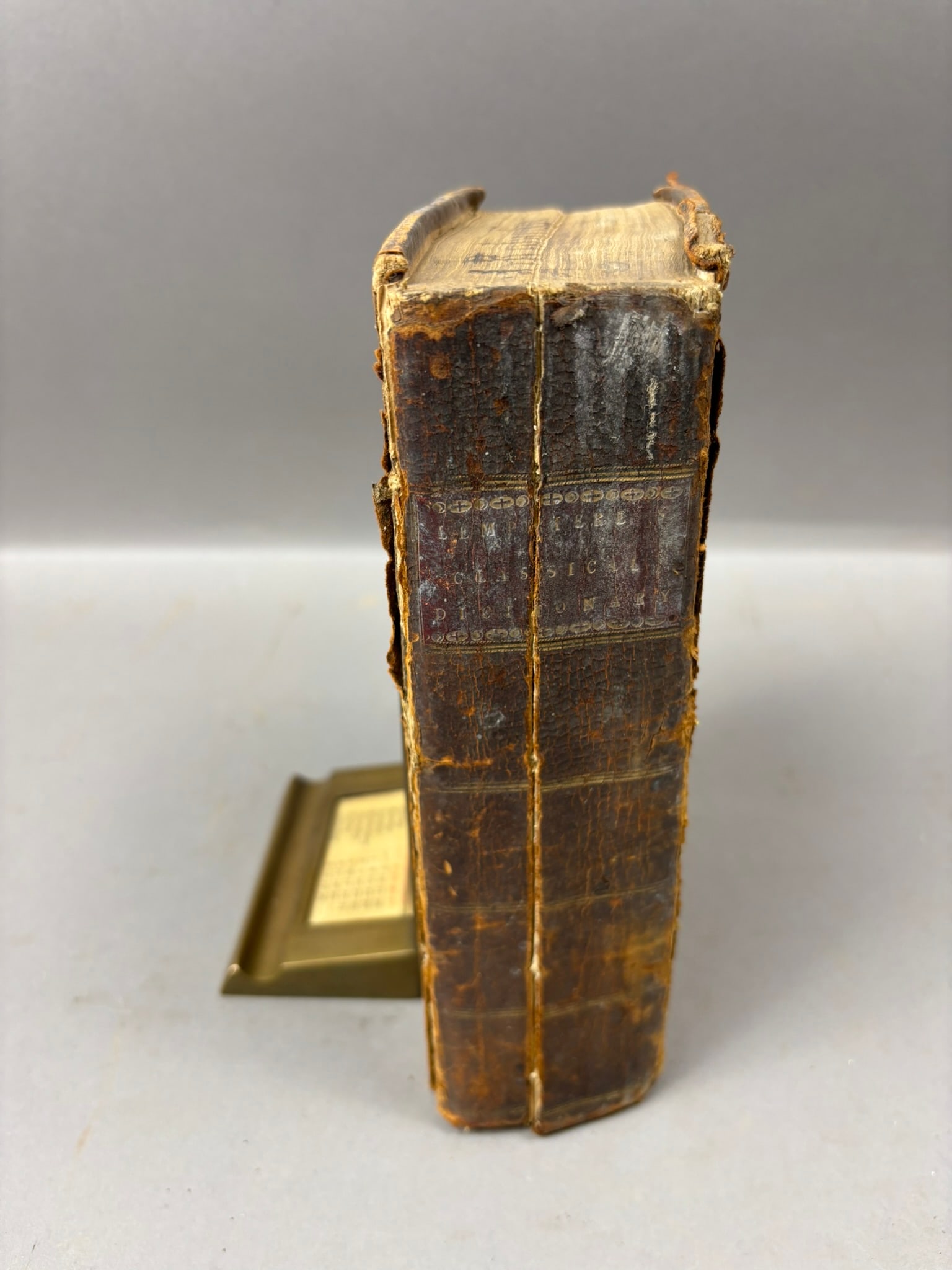 1797 Lempriere Bibliotheca Classica Classical Dictionary Leather Bound: Late 18th century leather bound reference work titled Bibliotheca Classica; or A Classical Dictionary by J. Lempriere, A.M., identified on the title page as the Third Edition, Greatly Enlarged, printe