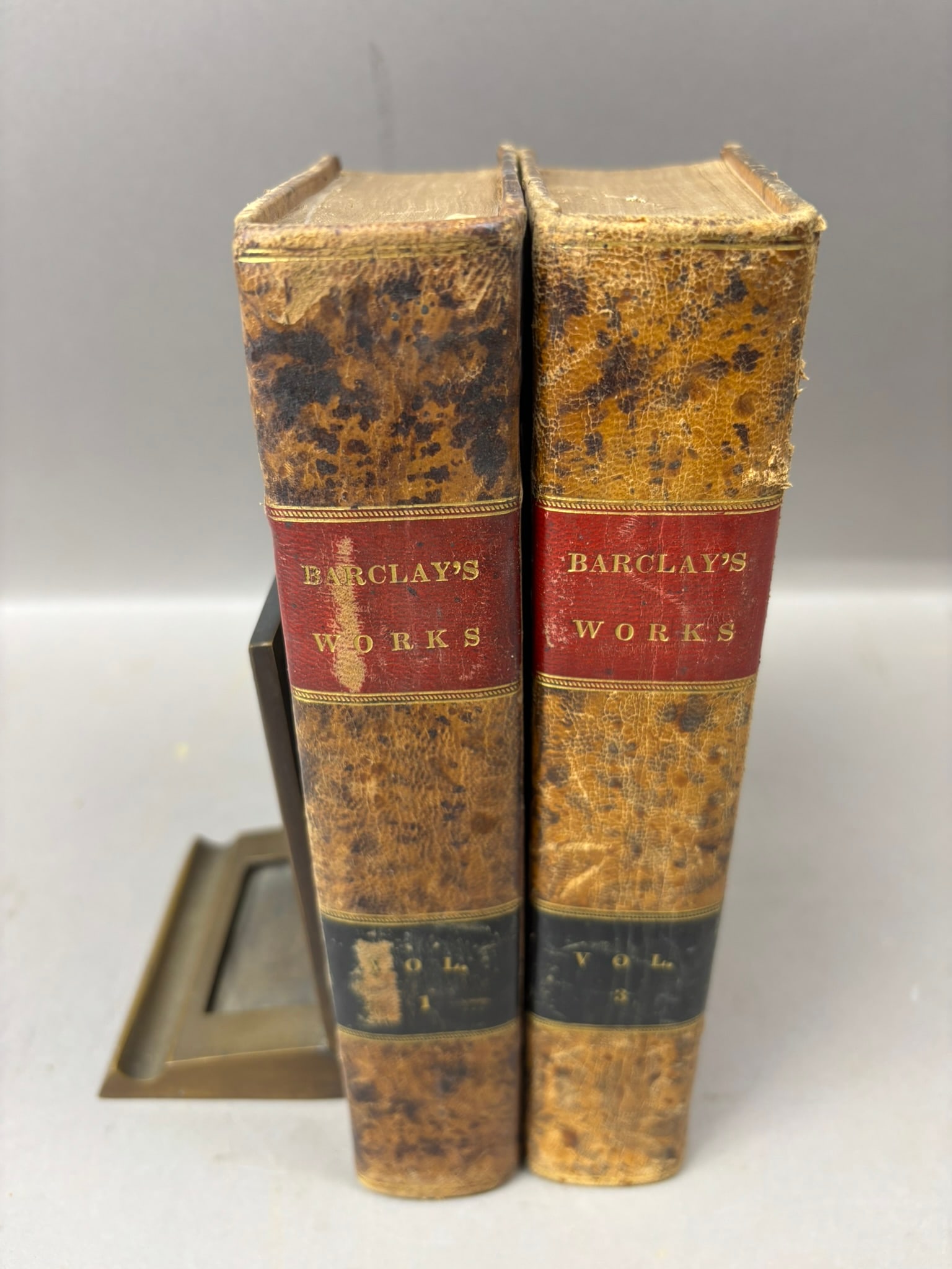 1831 Robert Barclay Works 2 Volumes Leather Bound Quaker Theology: Two antique leather bound volumes titled Barclay’s Works, containing the writings of Robert Barclay, an important early Quaker theologian, published in Philadelphia in 1831 by Benjamin C. Stanto