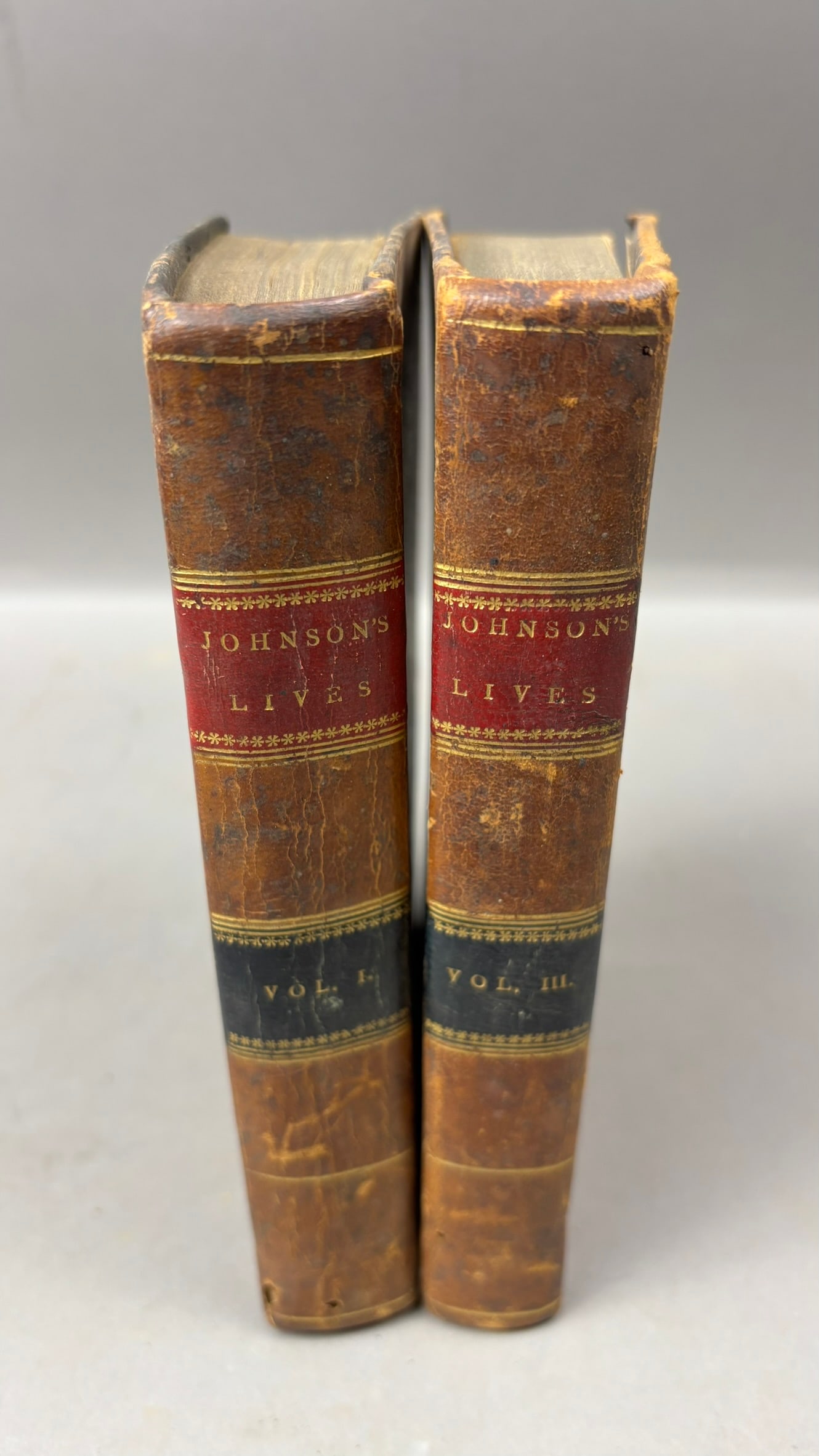1811 Samuel Johnson Lives of the English Poets 2 Vol Leather Books: Early 19th century leather bound two volume set titled The Lives of the Most Eminent English Poets; With Critical Observations on Their Works by Samuel Johnson, L.L.D., published in New York by Willia