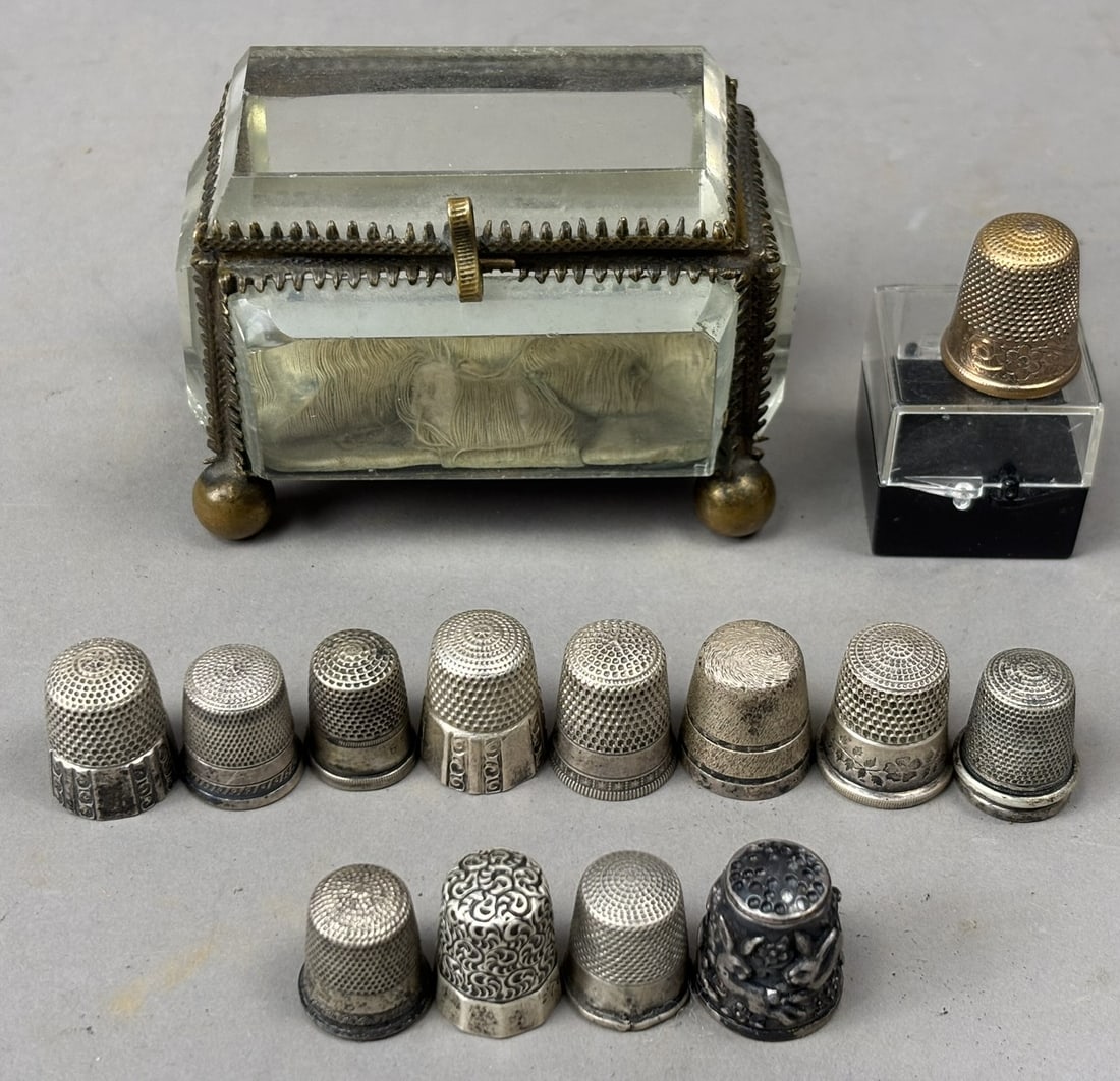 Antique Thimble Collection incl Sterling Silver & 14K Gold Filled Thimble (1 of 19)