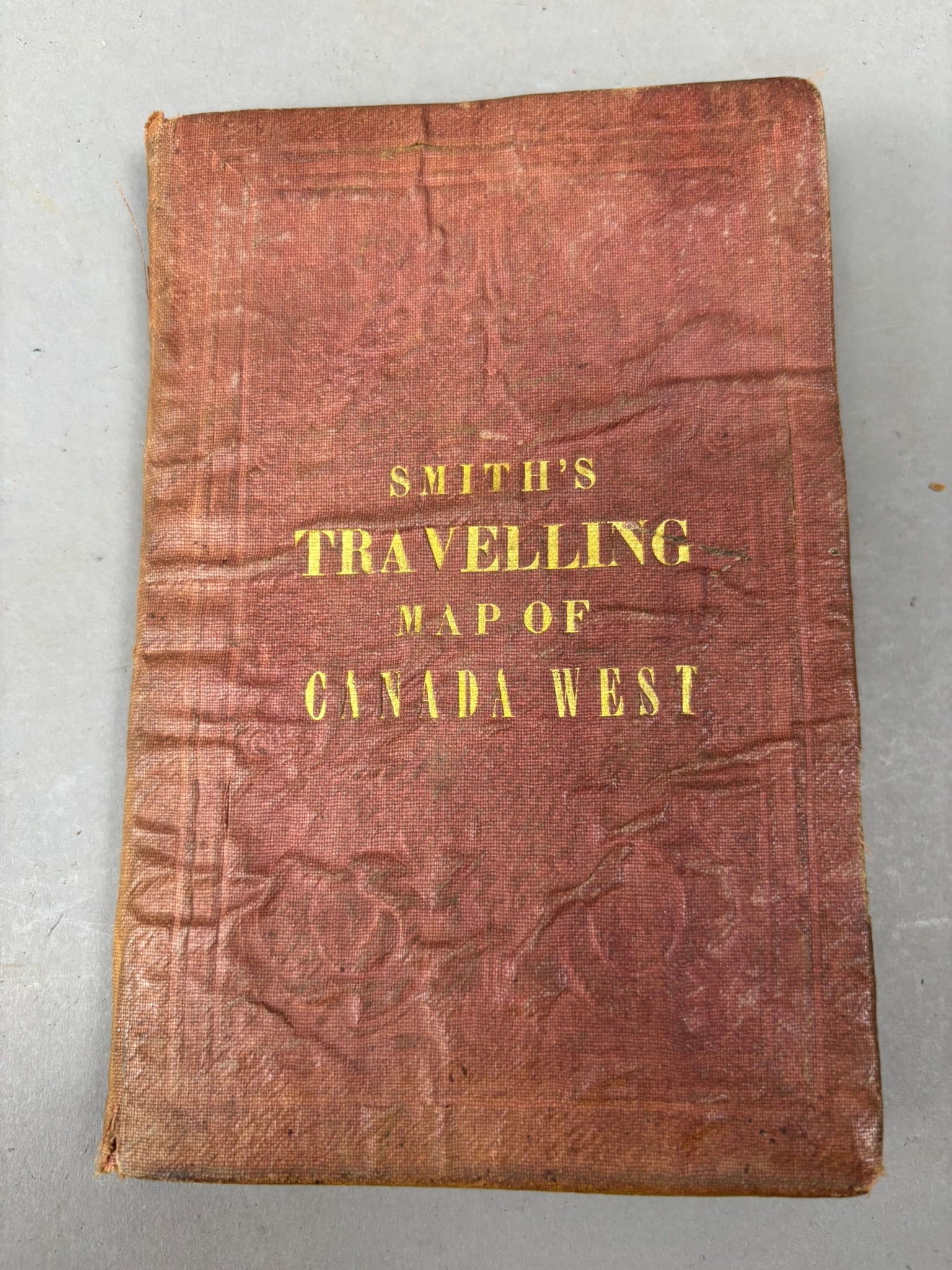 1847 Smith’s Travelling Map of Canada West Folding Pocket Map: Mid-19th century folding pocket map titled Smith’s Travelling Map of Canada West, compiled expressly for Smith’s Canadian Gazetteer and published by H. Rowsell, Toronto, dated 1847. The