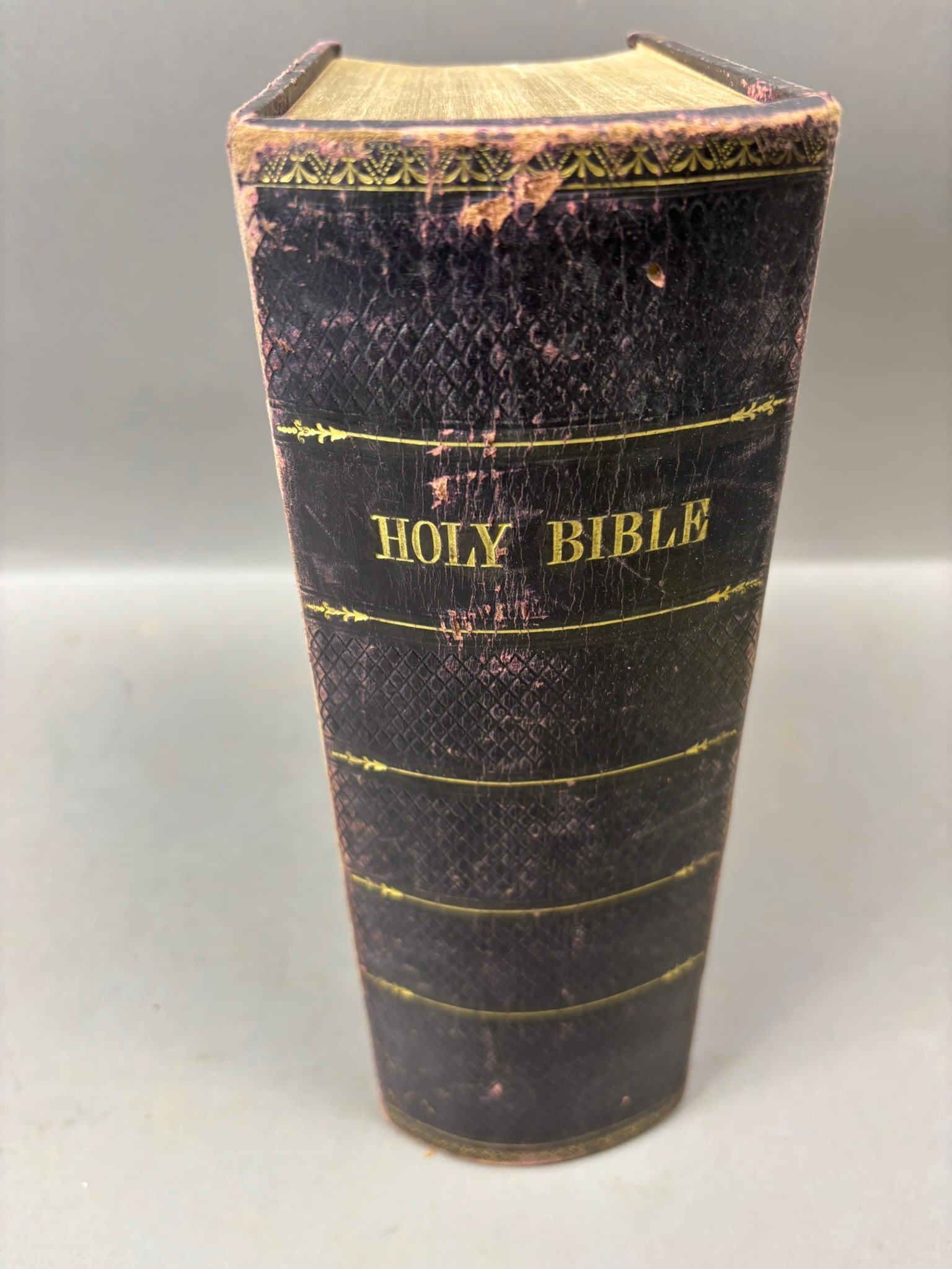 1851 American Bible Society Holy Bible Leather Bound Family Bible: Mid-19th century leather bound Holy Bible published by the American Bible Society, New York, dated 1851, containing the Old and New Testaments translated out of the original tongues and diligently com