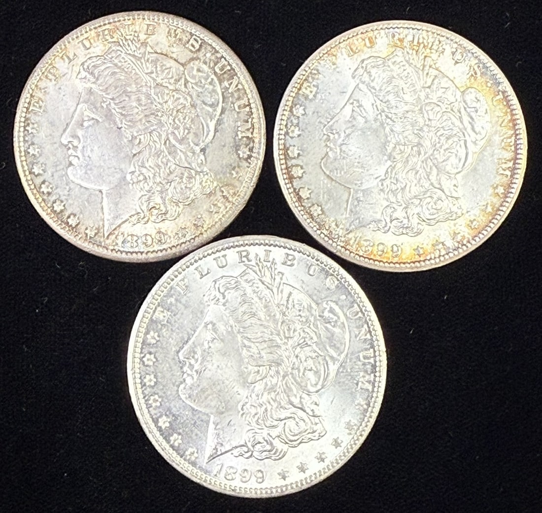 Three Morgan Silver Dollars 1898 1899 1899 Circulated Lot (1 of 8)