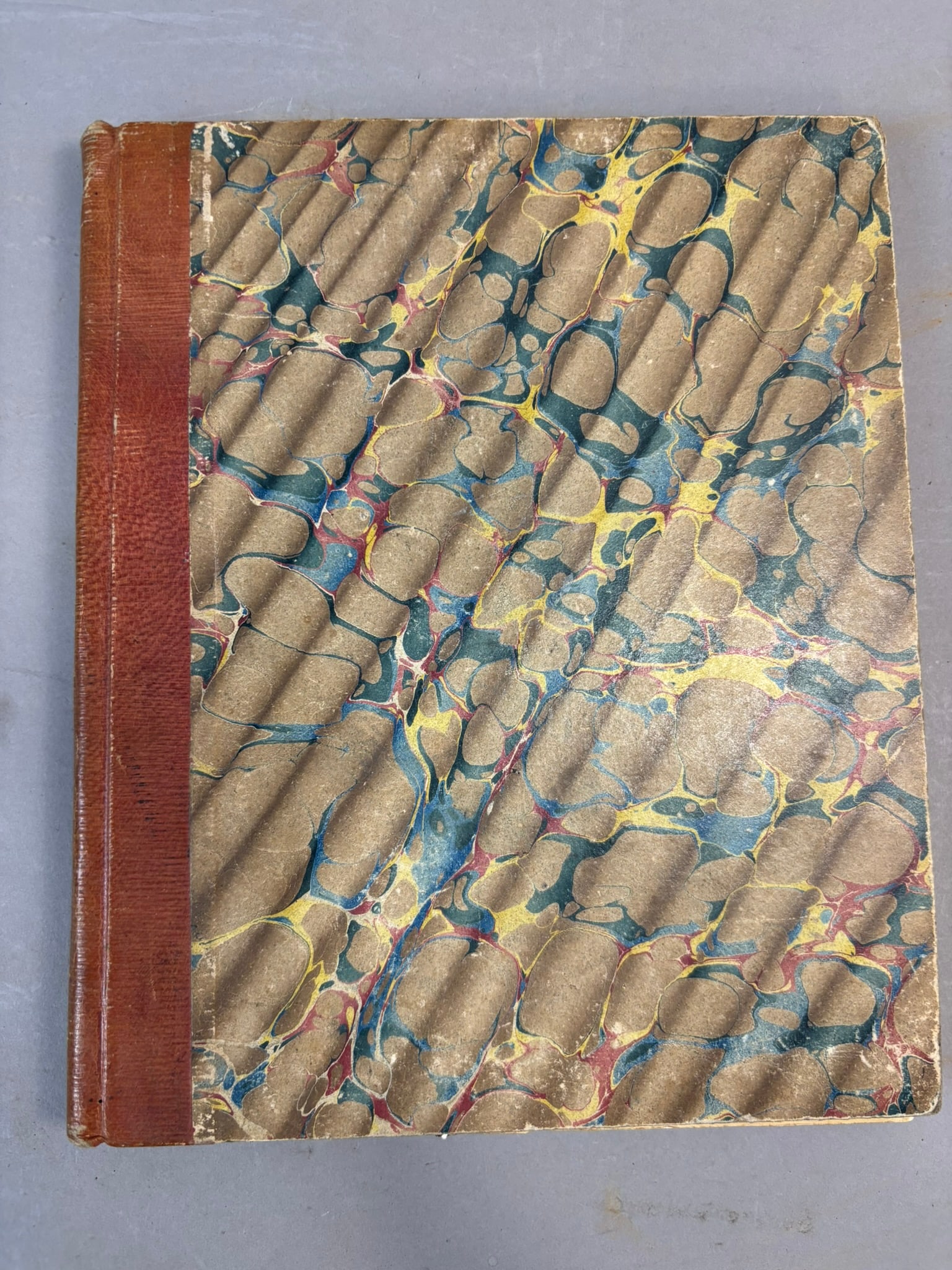 19th Century Manuscript Poetry Album Mary Queen of Scots Poem Drawing: 19th century manuscript poetry album measuring approximately 9 x 7.5 x 0.3 inches, bound in marbled paper boards with leather spine and containing numerous neatly handwritten poems, literary passages,