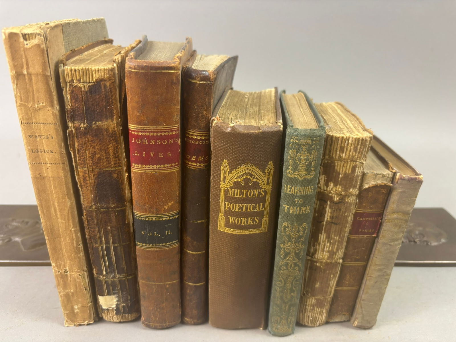 Early 19thC Poetry Literature Books Johnson Milton Fingal Murray Watts Lot 9: Collection of nine early 19th century literary and educational volumes including notable works of poetry, philosophy, and instruction. Titles represented include Logic; or, The Right Use of Reason by