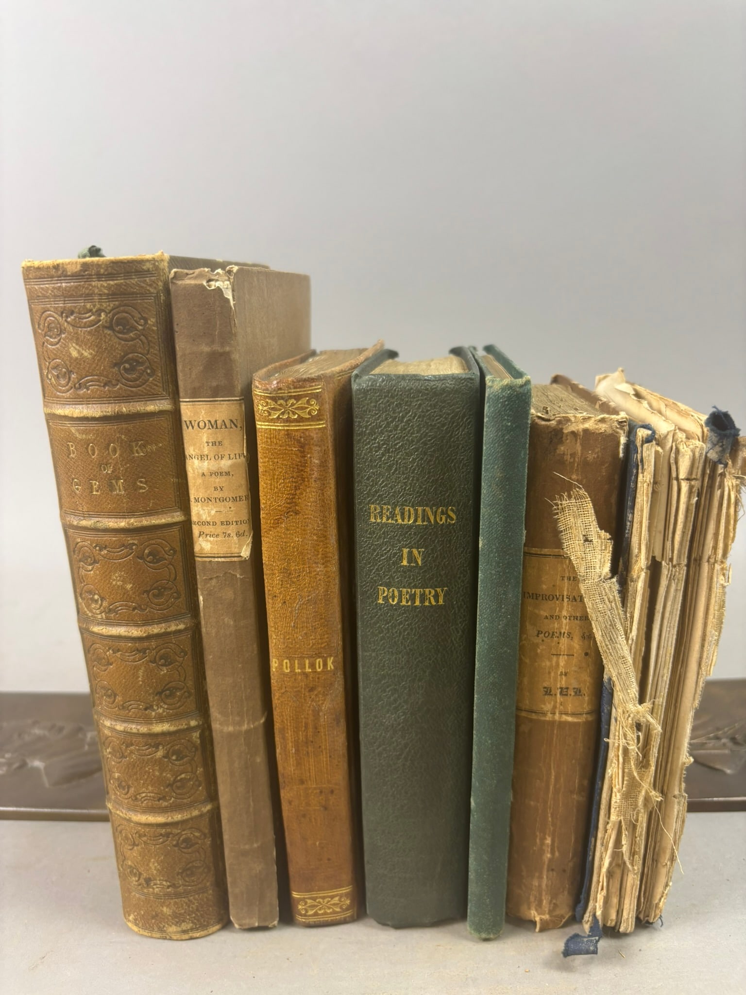 19thC Poetry & Literature Books Book of Gems Pollok Comstock Poetry Lot 7: Group of seven 19th century literary and poetry volumes including The Book of Gems: The Modern Poets and Artists of Great Britain edited by S. C. Hall (London, Whittaker & Co., 1838); Woman, the Angel