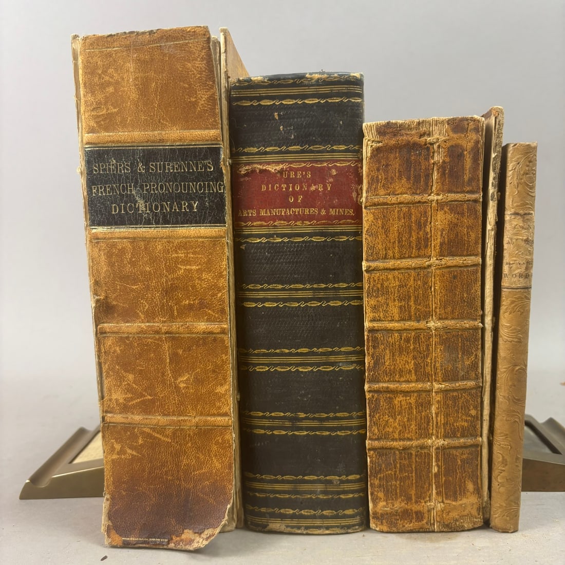 18th–19th C Dictionaries & Reference Books Ure Arts Mines French Dictionary: Group of four early reference and dictionary volumes including Spiers & Surenne’s French and English Pronouncing Dictionary (New York: D. Appleton & Co.), A Dictionary of Arts, Manufactures and
