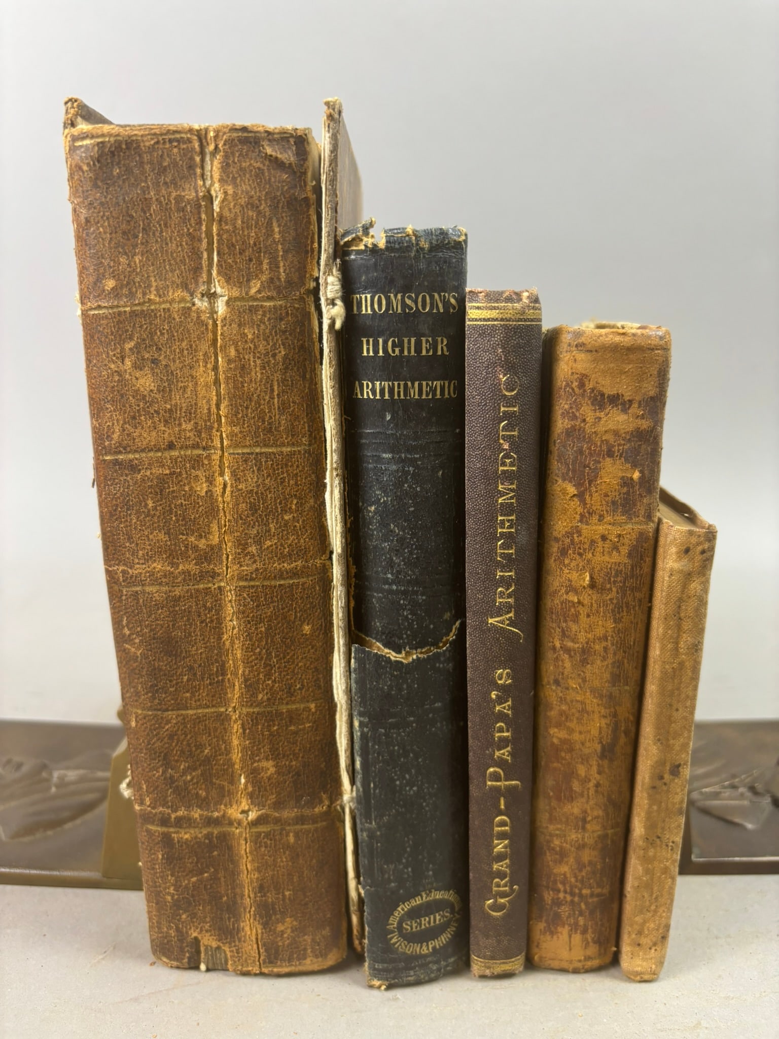 19thC Books Gazetteer World Atlas Thomson Arithmetic Malte Brun Geography: Group of five early to late 19th century books including The General Gazetteer, or Compendious Geographical Dictionary by R. Brookes, London, 1802, illustrated with folding world maps; Higher Arithmet