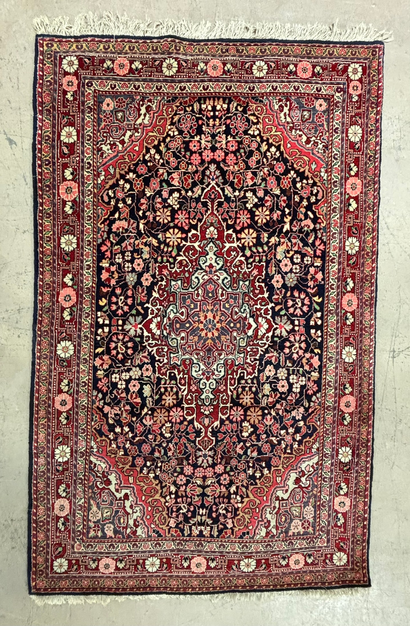 Hand Woven Persian Heriz Style Wool Rug Red Navy Medallion Carpet 7x4 (1 of 15)