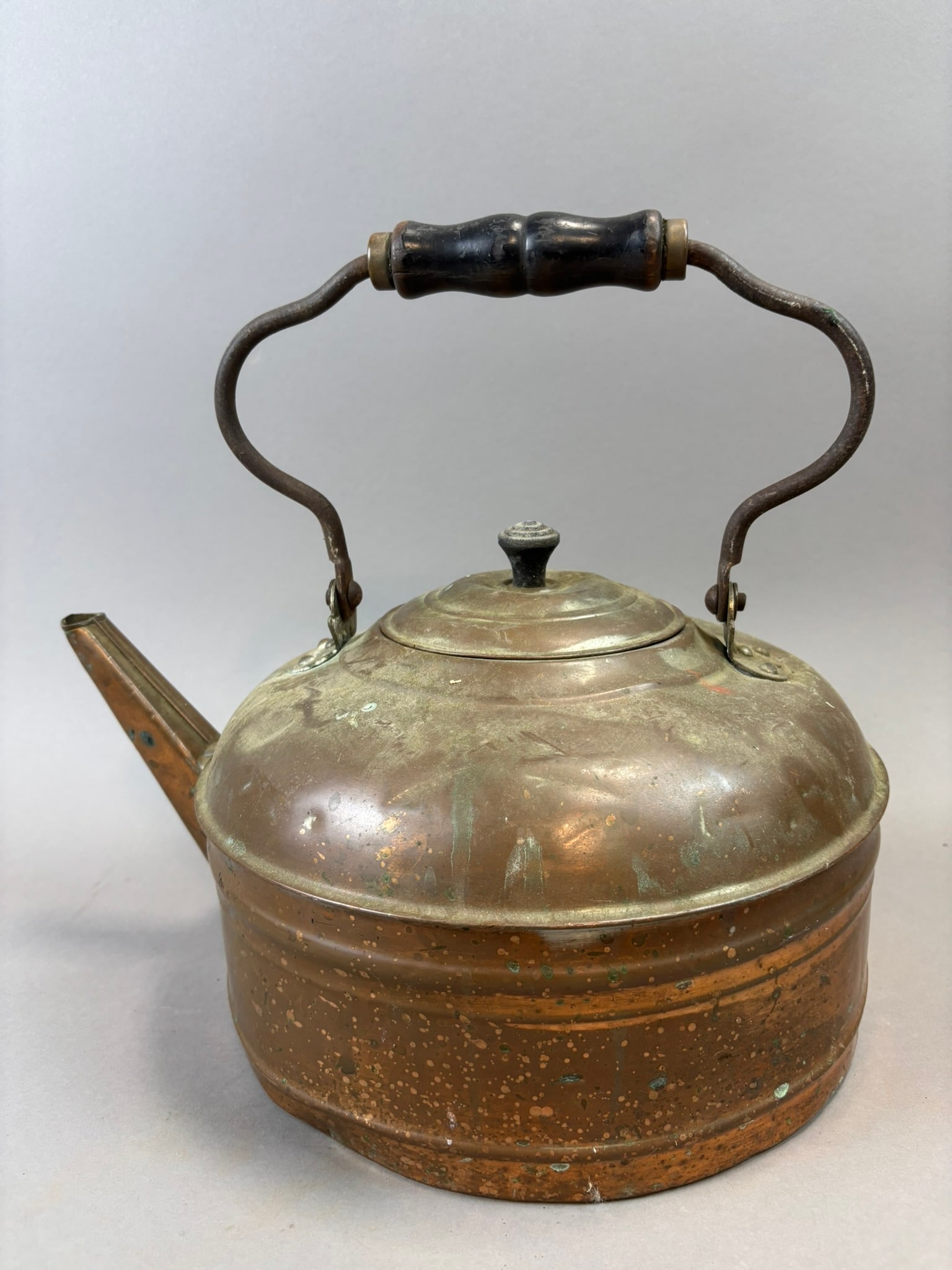 Antique Copper Tea Kettle Wood Handle Lidded Stove Top Pot (1 of 14)