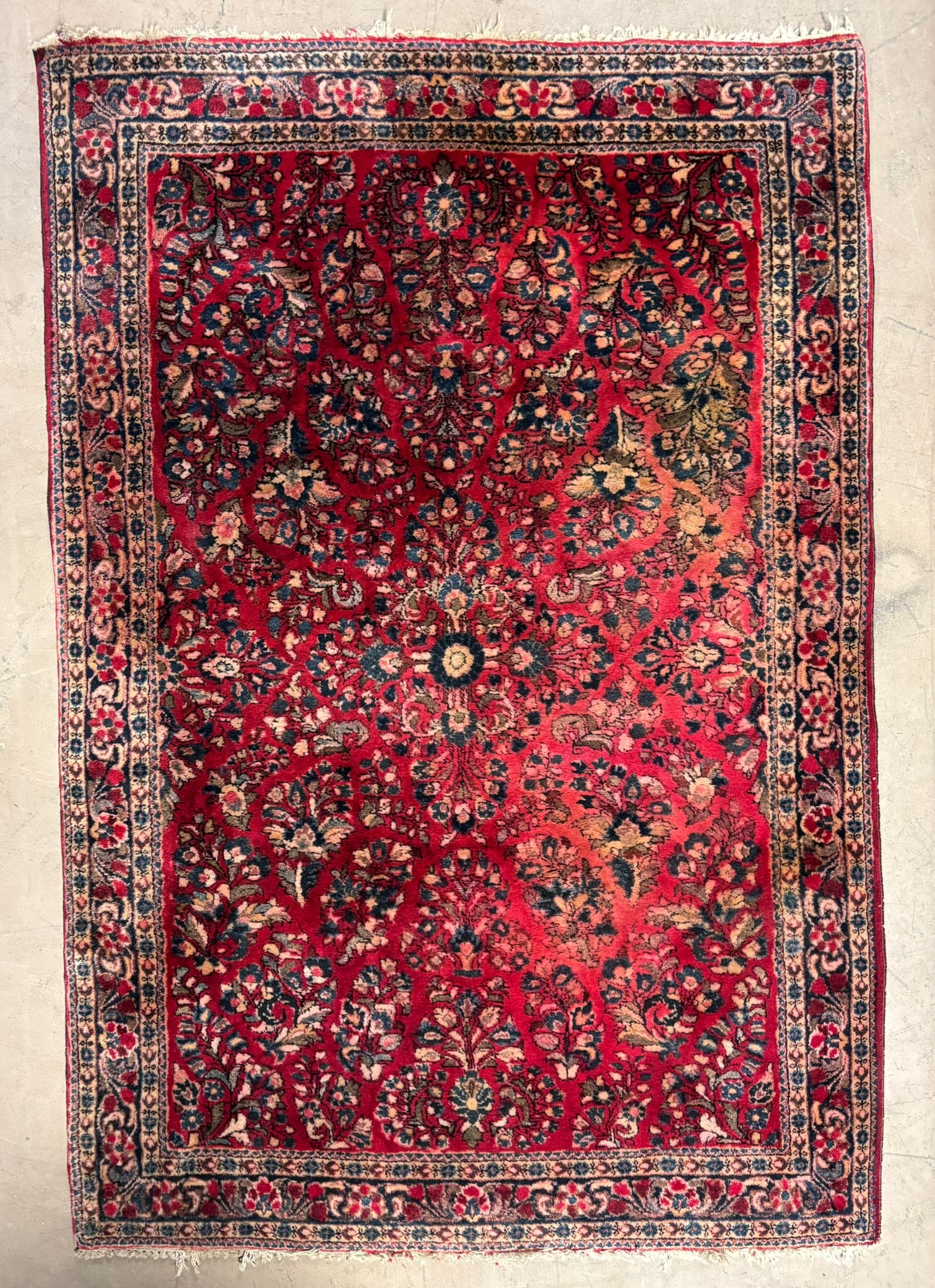 Antique Persian Kashan Wool Rug Red Floral Medallion Hand Knotted Carpet (1 of 14)
