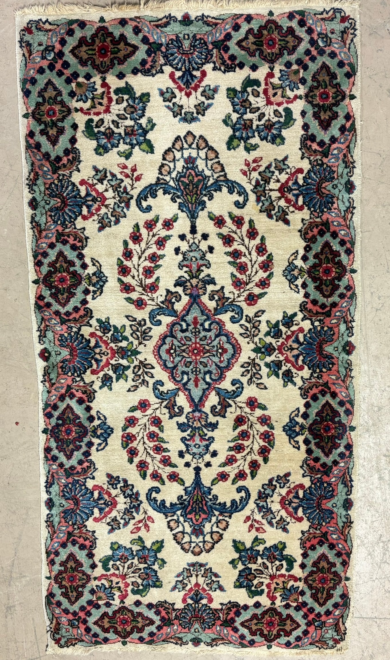 Hand Knotted Persian Style Wool Rug Floral Medallion Ivory Field 2x4 (1 of 15)