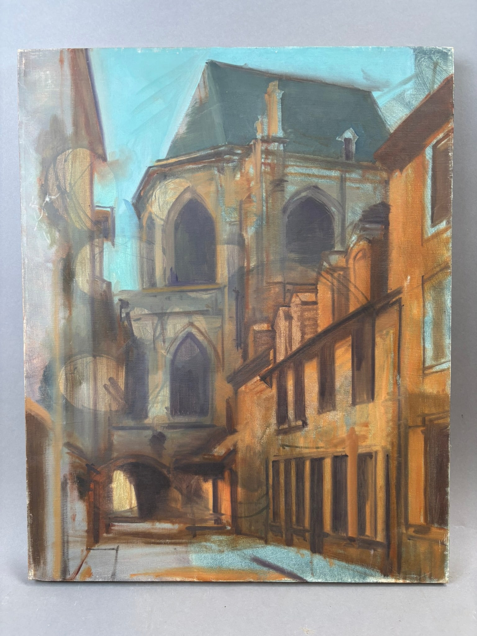 Henry Schafer Italian Street Cathedral Scene Oil Painting WWII Memory (1 of 10)