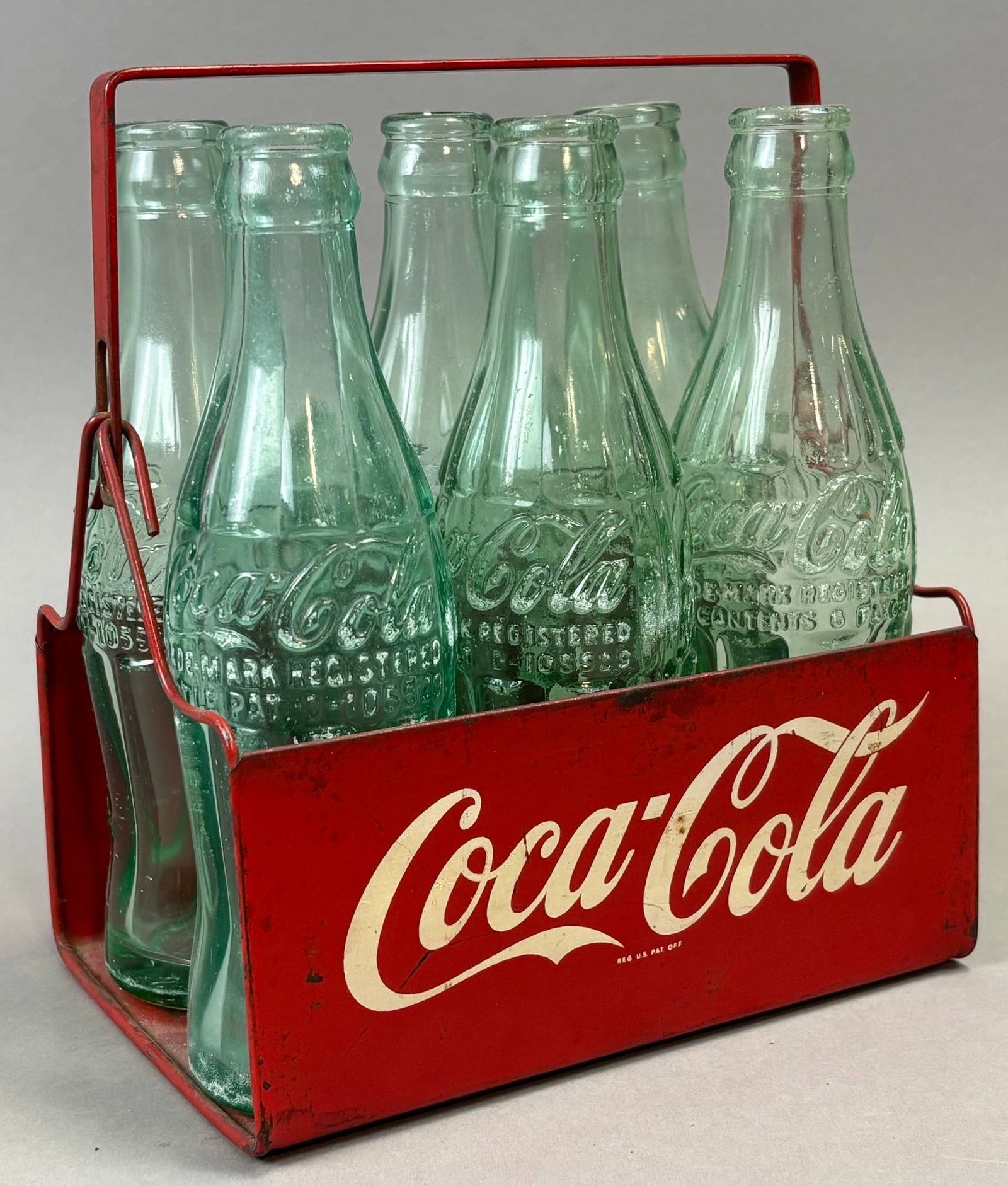 Coca Cola 6 Pack Metal Carrier w/ 6 Embossed Glass Bottles Vintage (1 of 13)