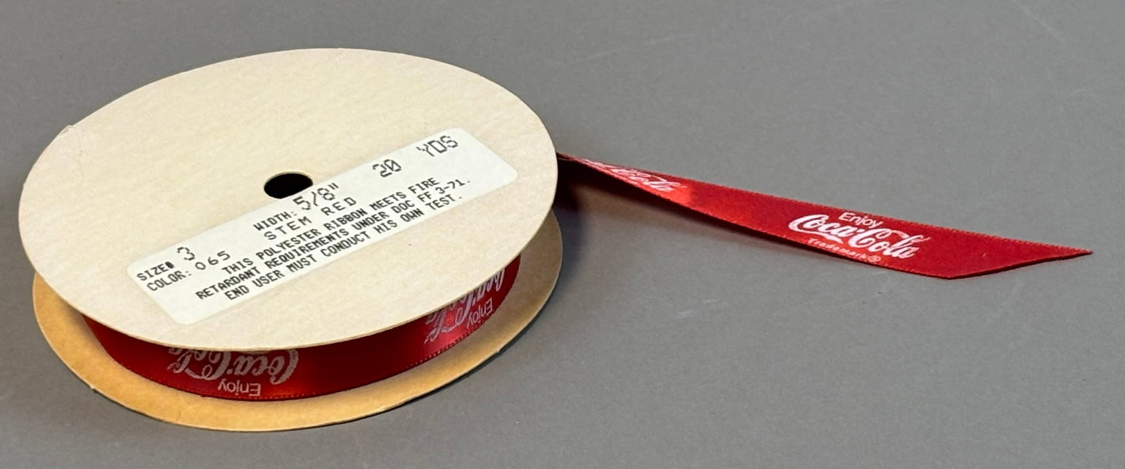 Enjoy Coca Cola 5/8" Wide 20 Yards Original Stem Red Ribbon on Spool: See all photos