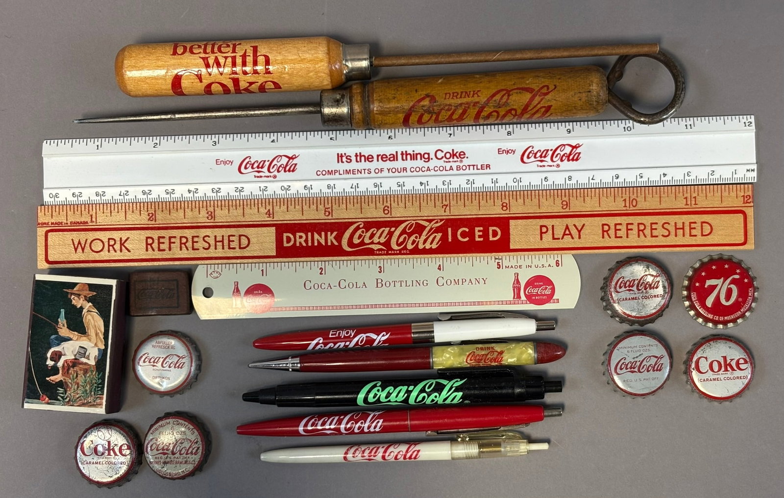 Lot 19 Original Coca Cola Advertising Items Pens Rulers Ice Picks Bottle Caps & More (1 of 12)