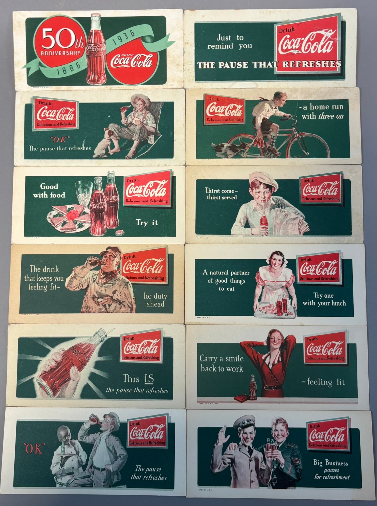 Lot 12 Different Original 40s-50s Drink Coca Cola Advertising Ink Blotters: See all photos