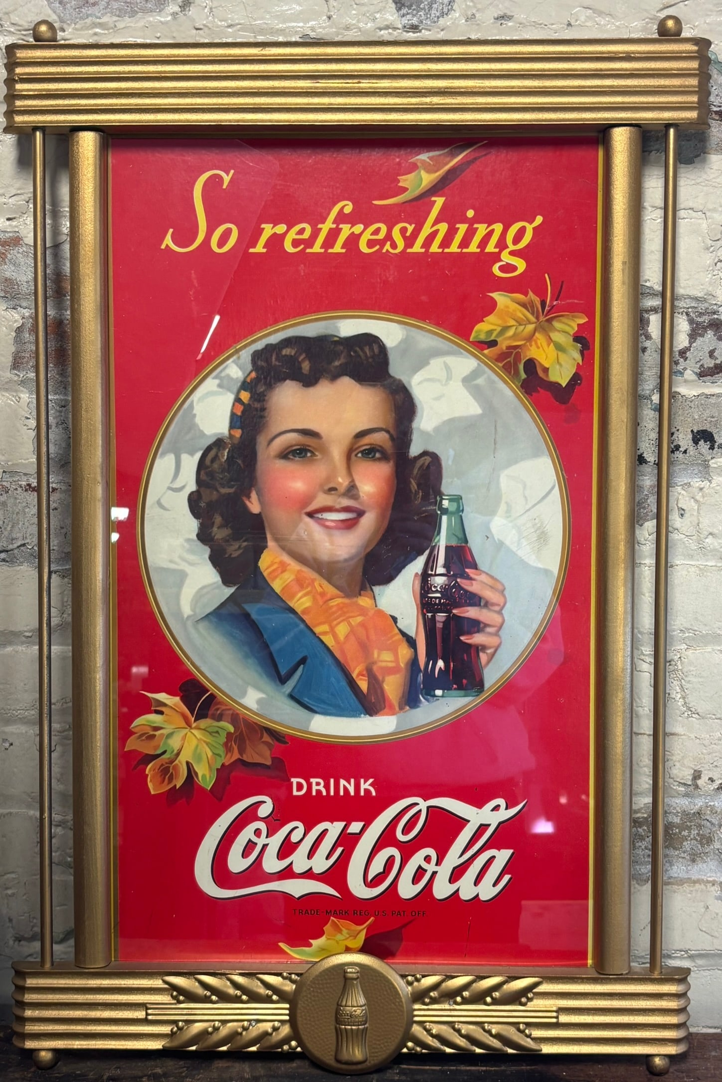 "So Refreshing" Drink Coca Cola Original Cardboard Sign w/ Original Kay Frame: 33" X 21"