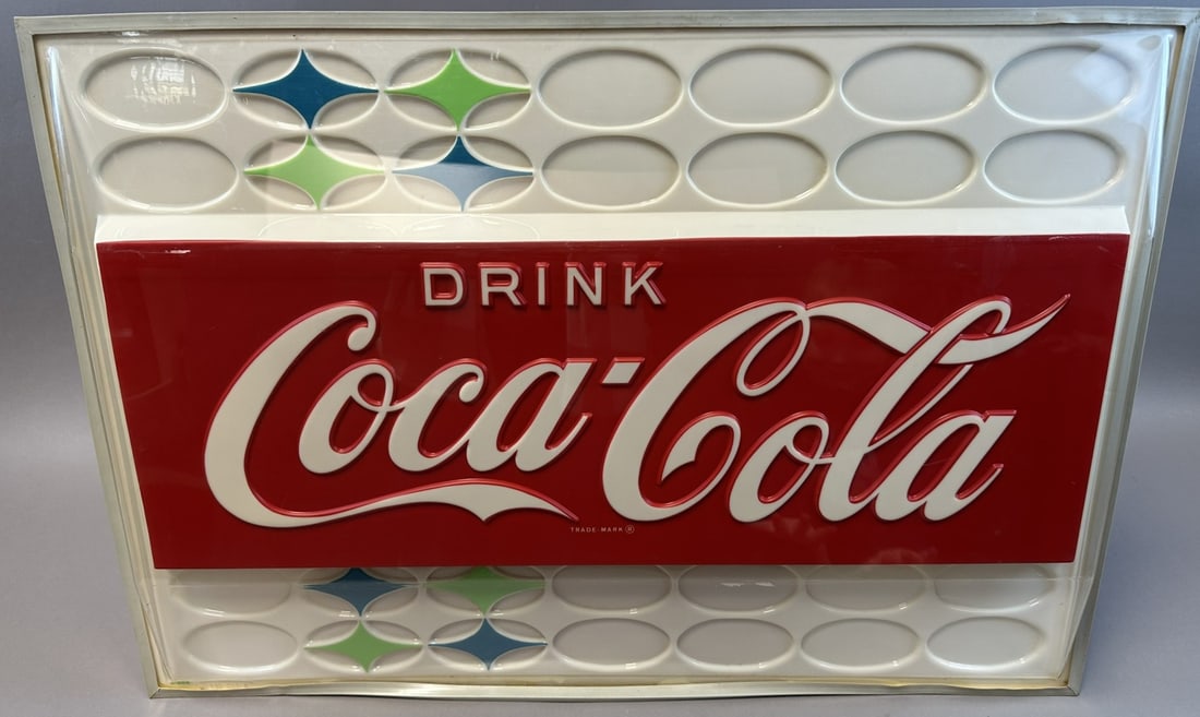 Drink Coca Cola Embossed Original Plastic Cooler 1960s Advertising Sign: 32" x 22"