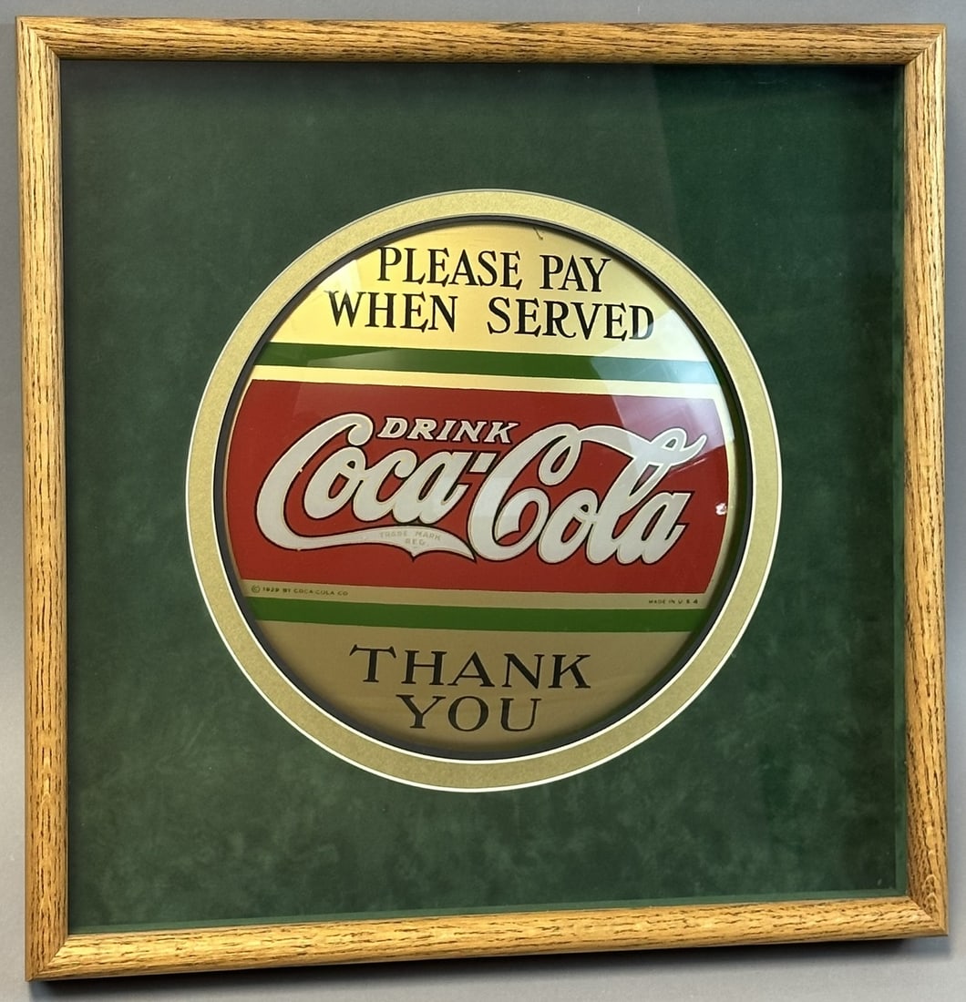 1929 Drink Coca Cola Please Pay When Served Thank You Reverse Glass Lens RARE (1 of 11)