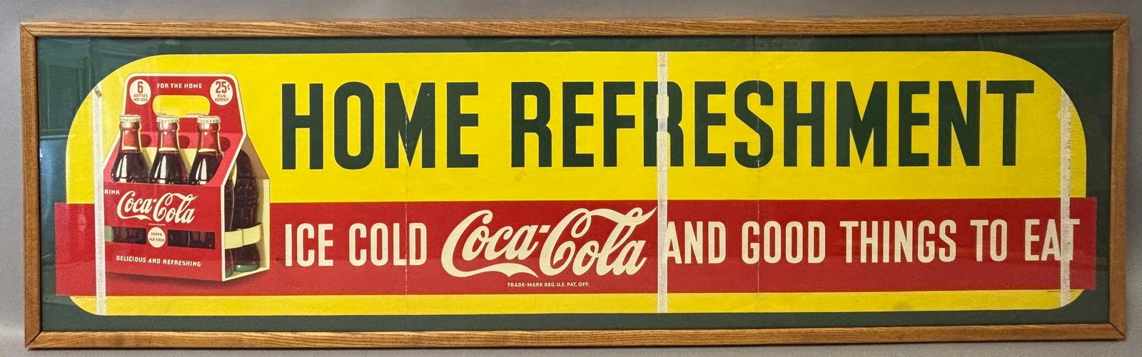 Original Home Refreshment Ice Cold Coca Cola Framed Store Window Sign (1 of 3)