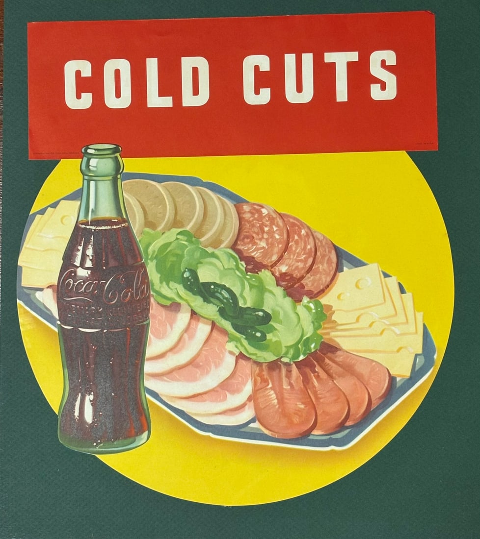 Home Refreshment Hot Dogs Cold Cuts Ice Cold Coca Cola Framed Store Window Sign - 2