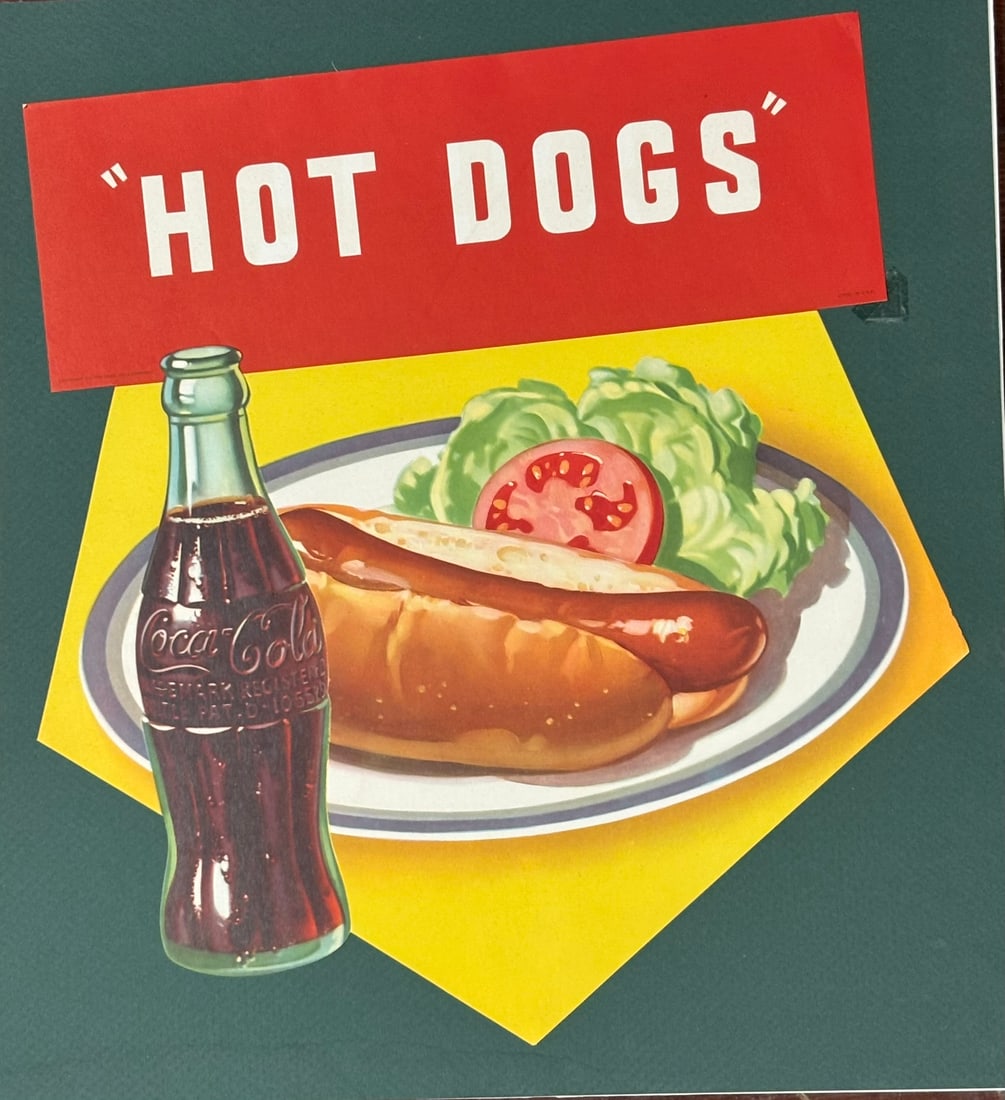 Home Refreshment Hot Dogs Cold Cuts Ice Cold Coca Cola Framed Store Window Sign - 4