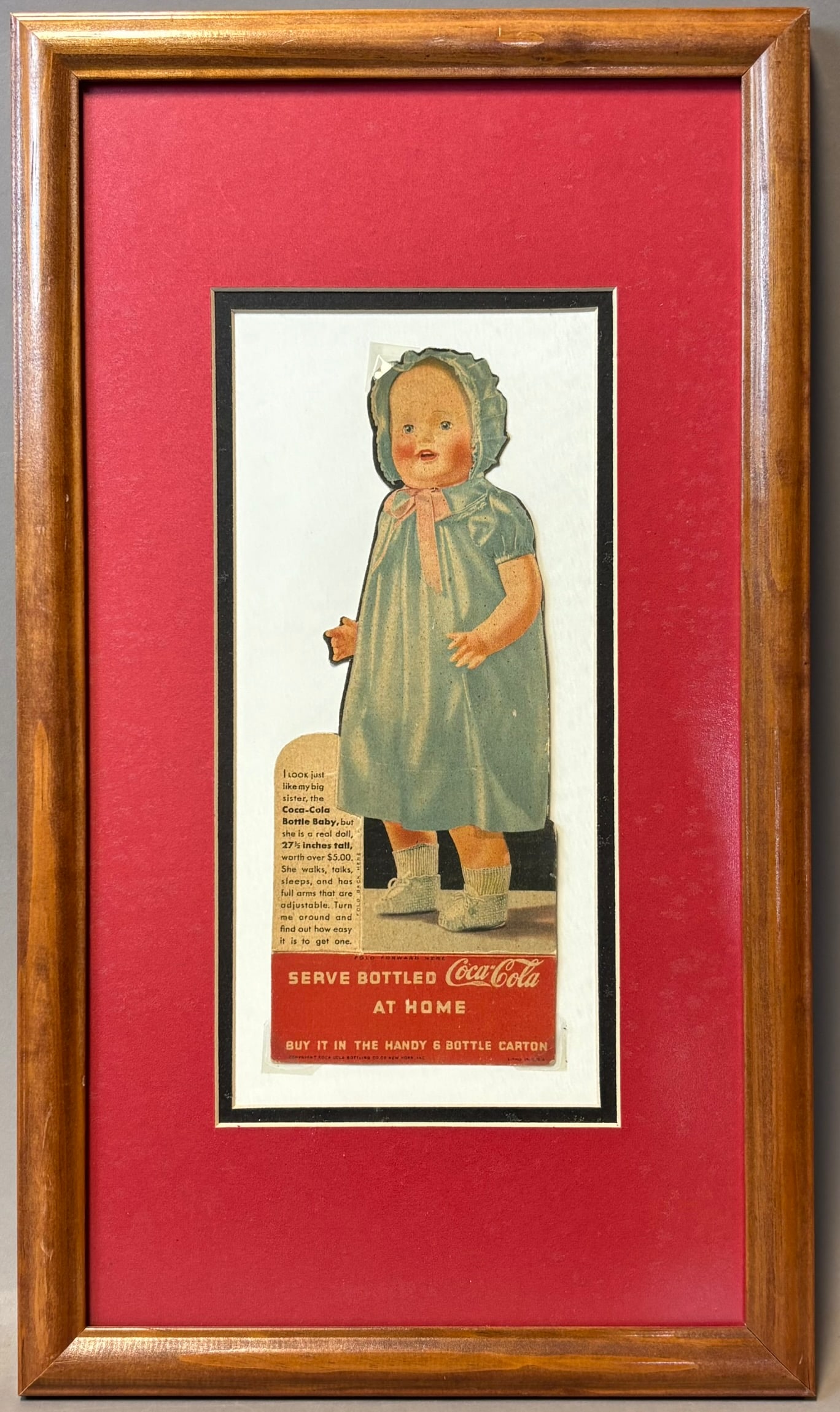 Framed Serve Bottled Coca Cola Original Cardboard Baby Advertising: See all photos