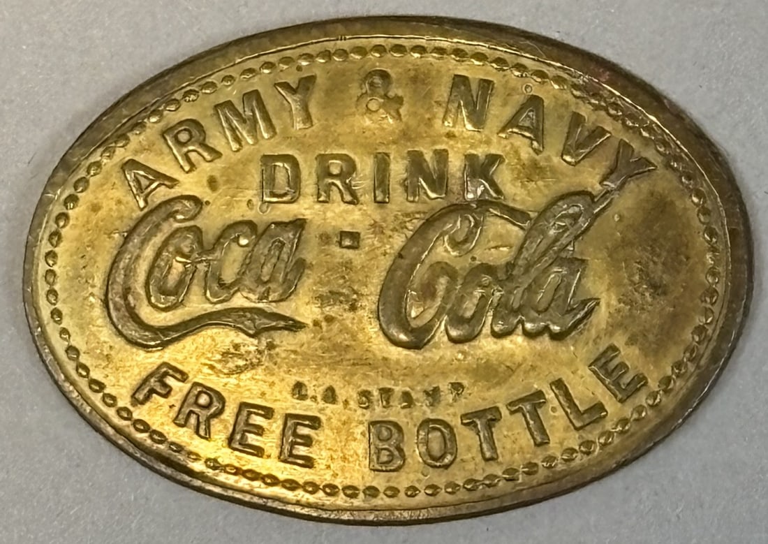 Army & Navy Drink Coca Cola Free Bottle Brass 1.5" Medallion: See all photos