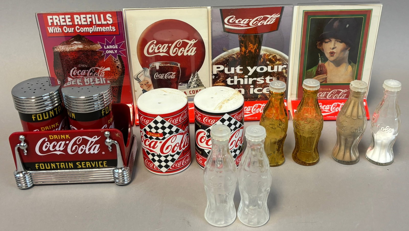 Lot 15 Coca Cola Soda Fountain Salt & Pepper Counter Advertising Items: See all photos