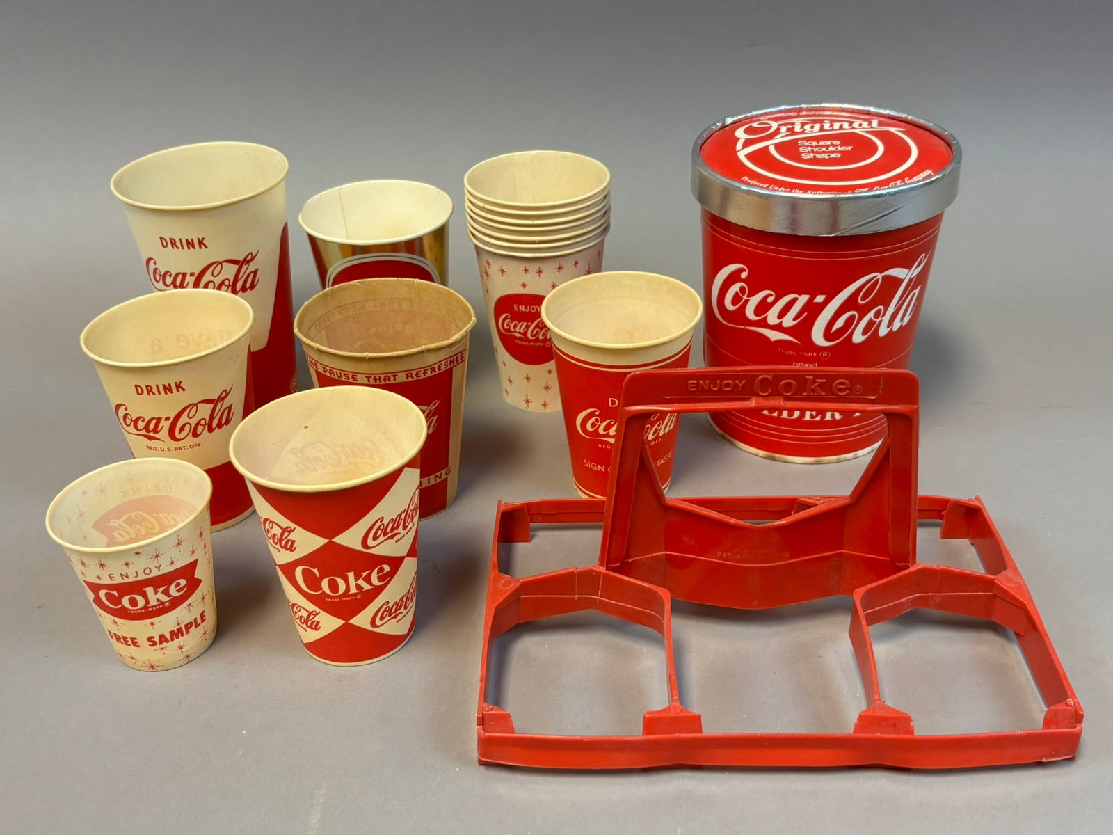 Lot 16 Various Coca Cola Advertising Water Soda Pop Cups & Carrier: See all photos
