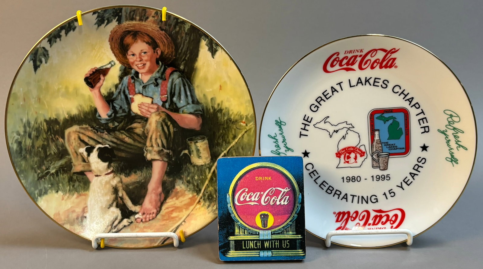 Pair Original Coca Cola Plates & Coaster The Great Lakes Chapter 1995: See all photos